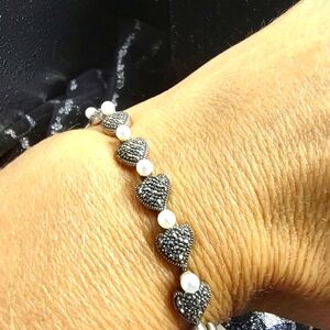 Judith Jack Bracelet Sterling Silver Marcasite Heart Bead and pearl like…